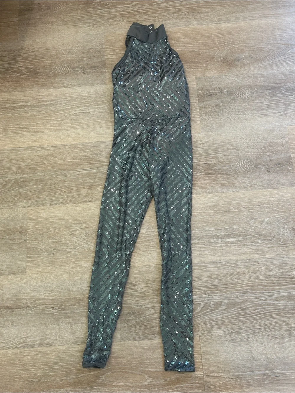 Sequin Halter Jumpsuit Dance Costume in Silver